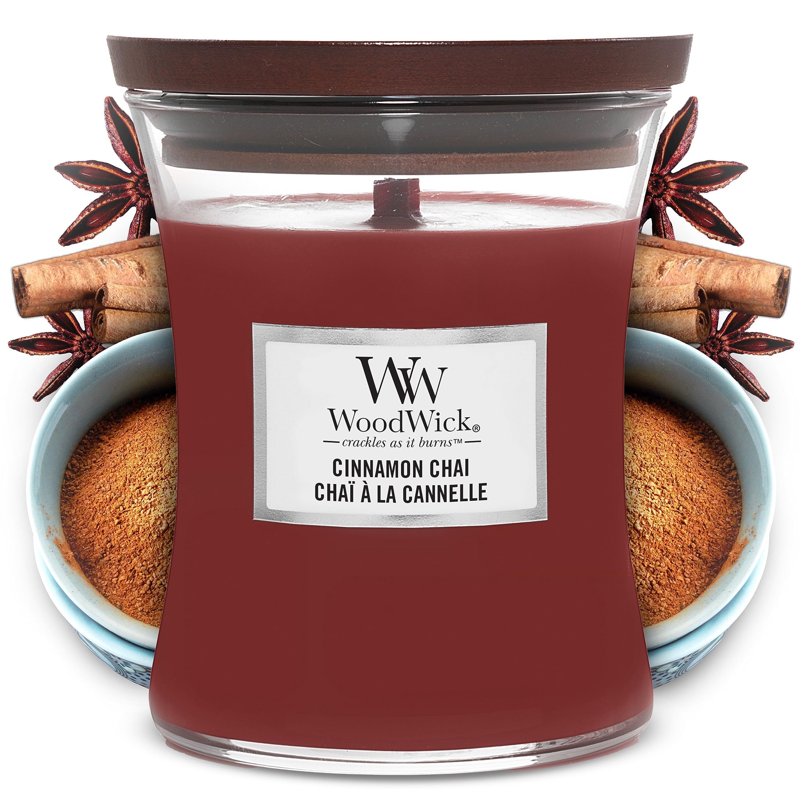 WoodWick Medium Hourglass Scented Candle | Cinnamon Chai | with Crackling Wick | Burn Time: Up to 60 Hours