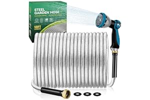YOFIDRA Garden Hose 50 ft - Metal Garden Hose Stainless Steel Water Hose Flexible Garden Hose 50 ft Collapsible and No Kink Water Pipe