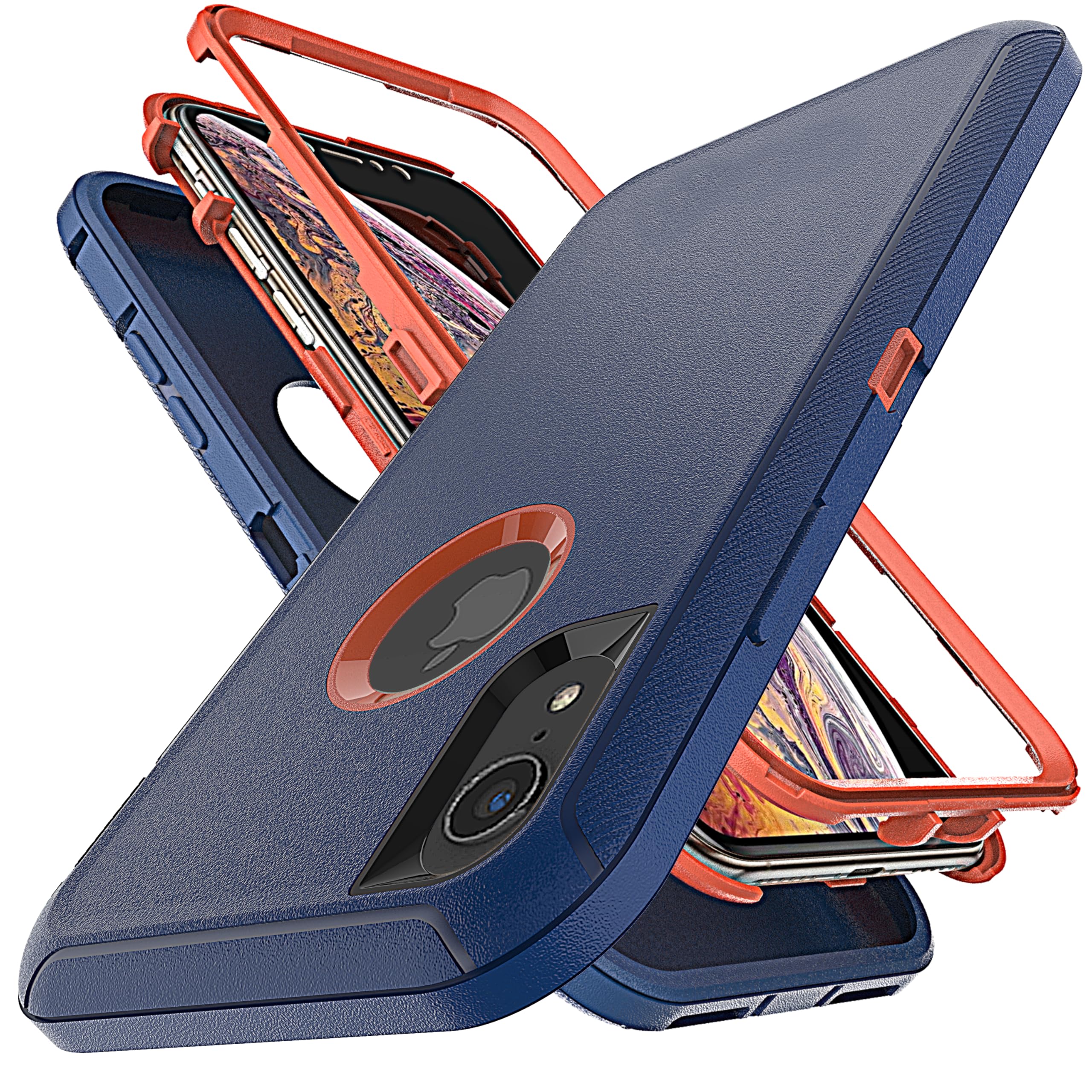 YmhxcY for iPhone XR Case Shockproof Dropproof Dust-Proof Drop Proof 3-Layer Durable Phone Case Heavy Duty Protection Phone Case Cover for Apple iPhone XR 6.1 inch-Blue/Orange — image 1