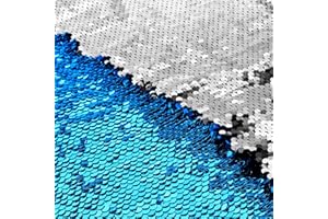 VACVELT Flip Sequin Fabric by The Yard, 1 Yard Reversible Sequin Fabric, Sky Blue + Silver Glitter Fabric Sparkly Mermaid Sequin Fabric for Graffiti, Bridal Dress, Wedding Decorations, Sewing
