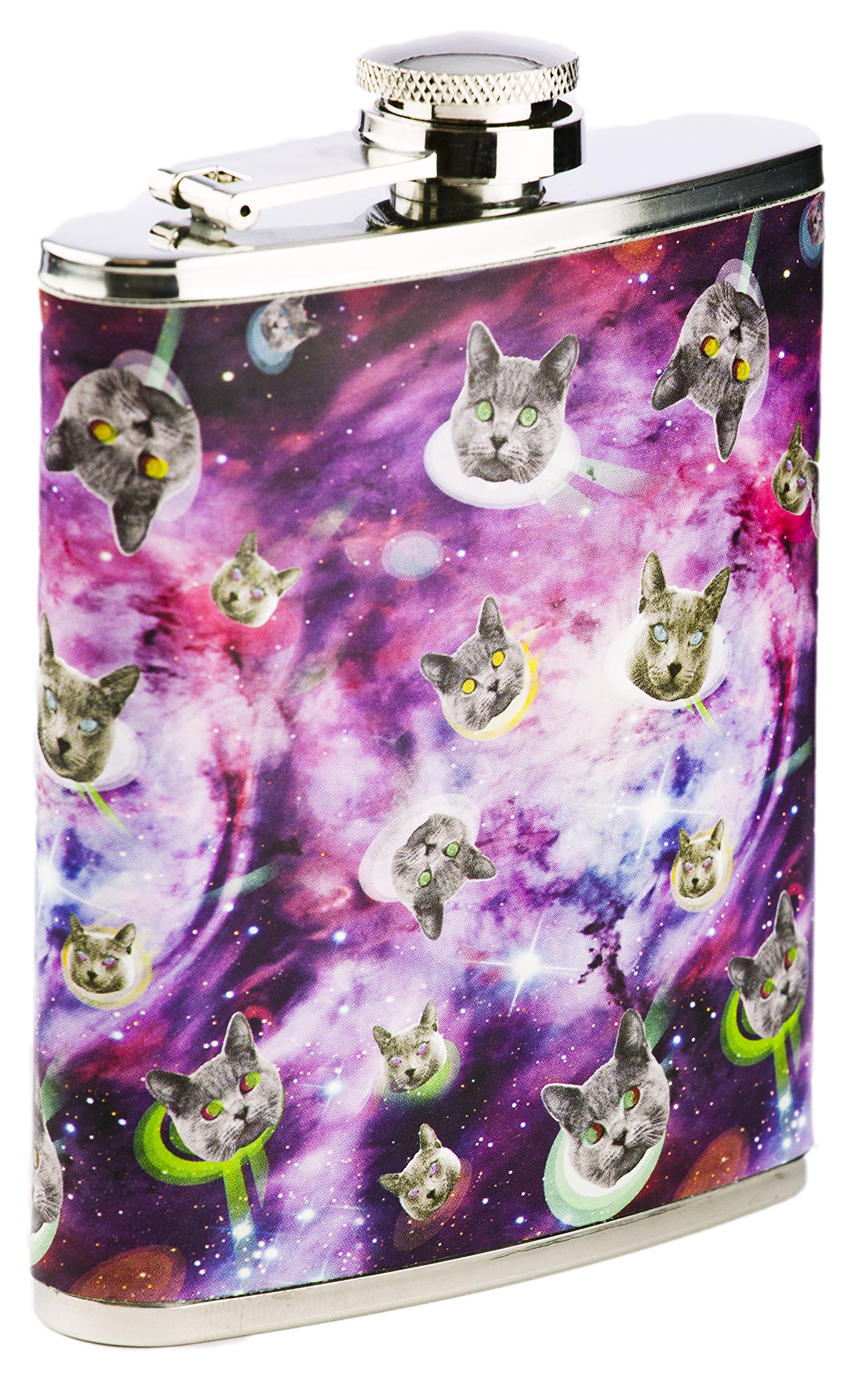 Funny Guy Mugs Space Cats Stainless Steel 7oz Hip Flask