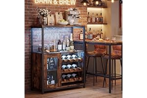 IDEALHOUSE Wine Bar Rack Cabinet with Light, Adjustable Shelves Coffee Bar Cabinet with Mesh Door and Baffle Design, 36 in Ta