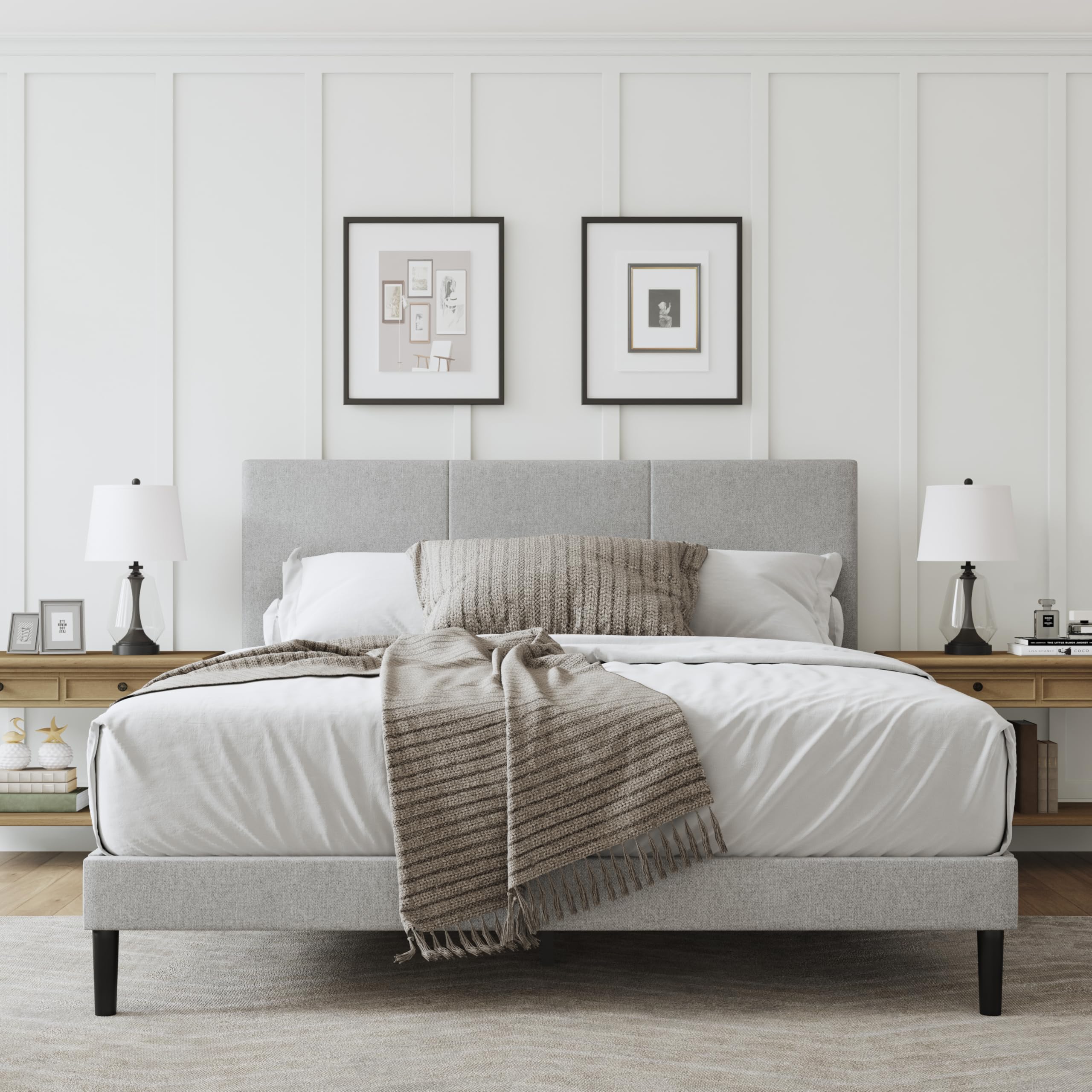 Photo 1 of ***OPENED FOR INSPECTION ***Queen Size Bed Frame with Headboard – Elegant Upholstered Vertical Channel Tufted Heavy Duty Platform Bed Frame with Slats, No Box Spring Needed, Easy Assembly, Modern Bedroom Furniture (Gray, Queen)