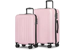 KYME Luggage Sets 2 Piece Hardshell 20"/24" Suitcase with Double Spinner Wheels Hardside Suitcases Sets with TSA Lock PC+ABS Travel Luggage (Pink, 2Pcs Set(20"/24"))