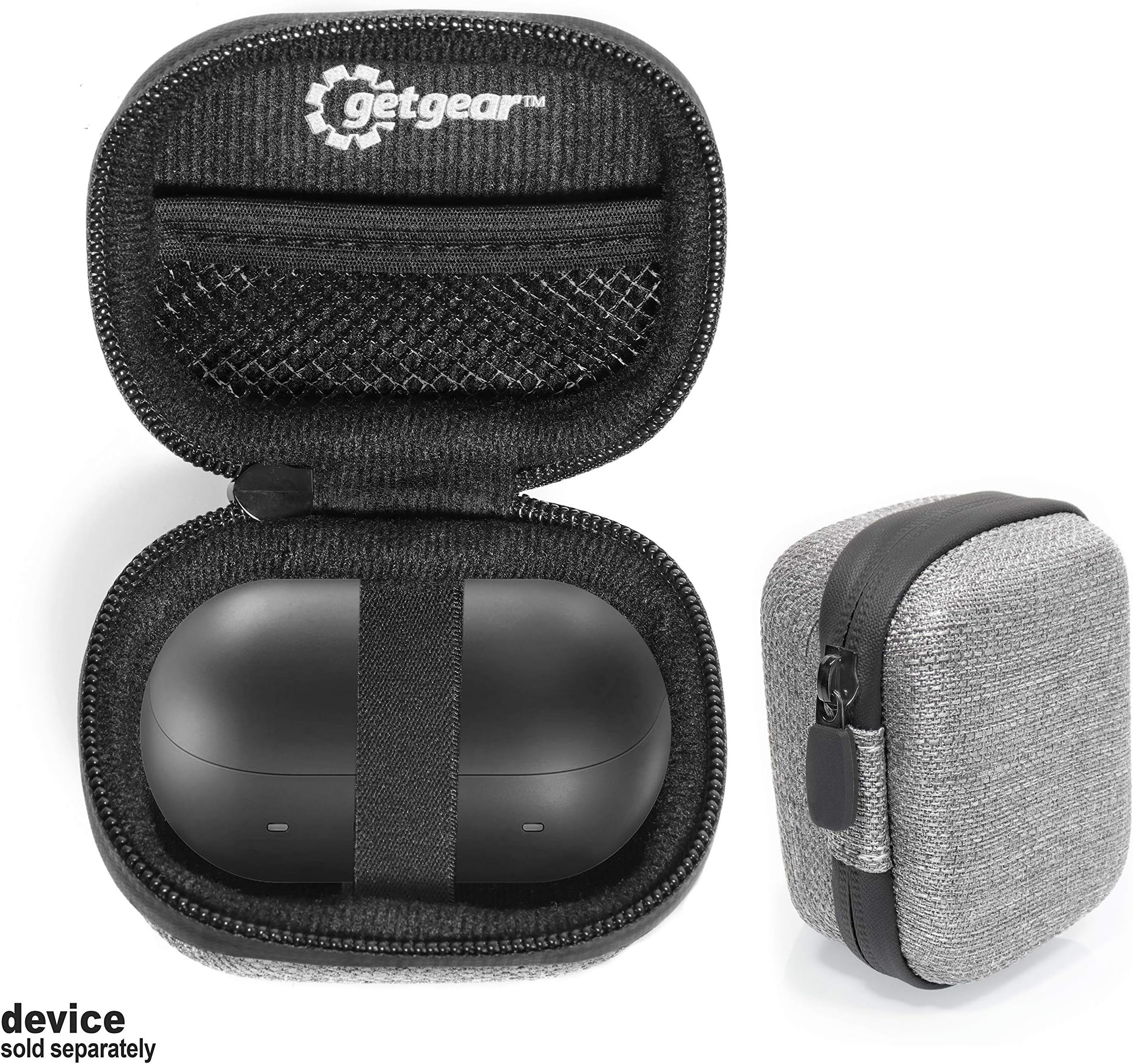Tweed Gray getgear Case for Samsung Galaxy Buds, Pro, Live, Plus, Customized case for Bluetooth True Wireless Earbuds Charging case, mesh Accessory Pocket