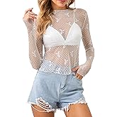 NIVYEE Lace Tops for Women Long Sleeve Sexy Mesh Top Going Out Dressy Sheer Top See Through