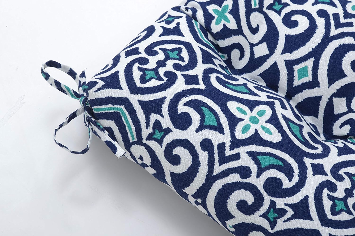 Pillow Perfect Outdoor | Indoor New Damask Marine Squared Corners Chair Cushion,Blue,36.5" x 18": Home & Kitchen