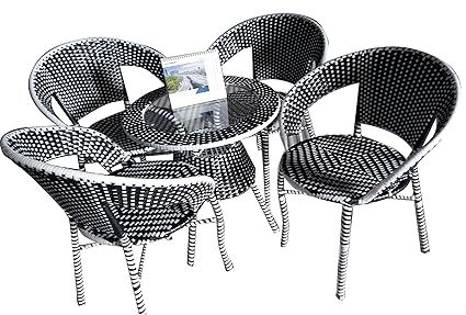 QASBA ELITE four Seater Garden patio set Black And White 1+4 Out Door Set (4 CH+1T and Glass)
