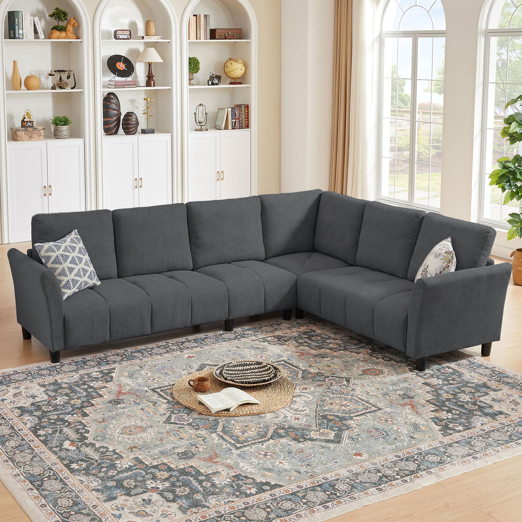 Photo 1 of Jarenie 102" Convertible Sectional Sofa Couch, L Shaped Couch with Back Cushions, Modern Upholstered 6-Seat Reversible Sofa Set for Living Room, Apartment, Office, Dark Grey