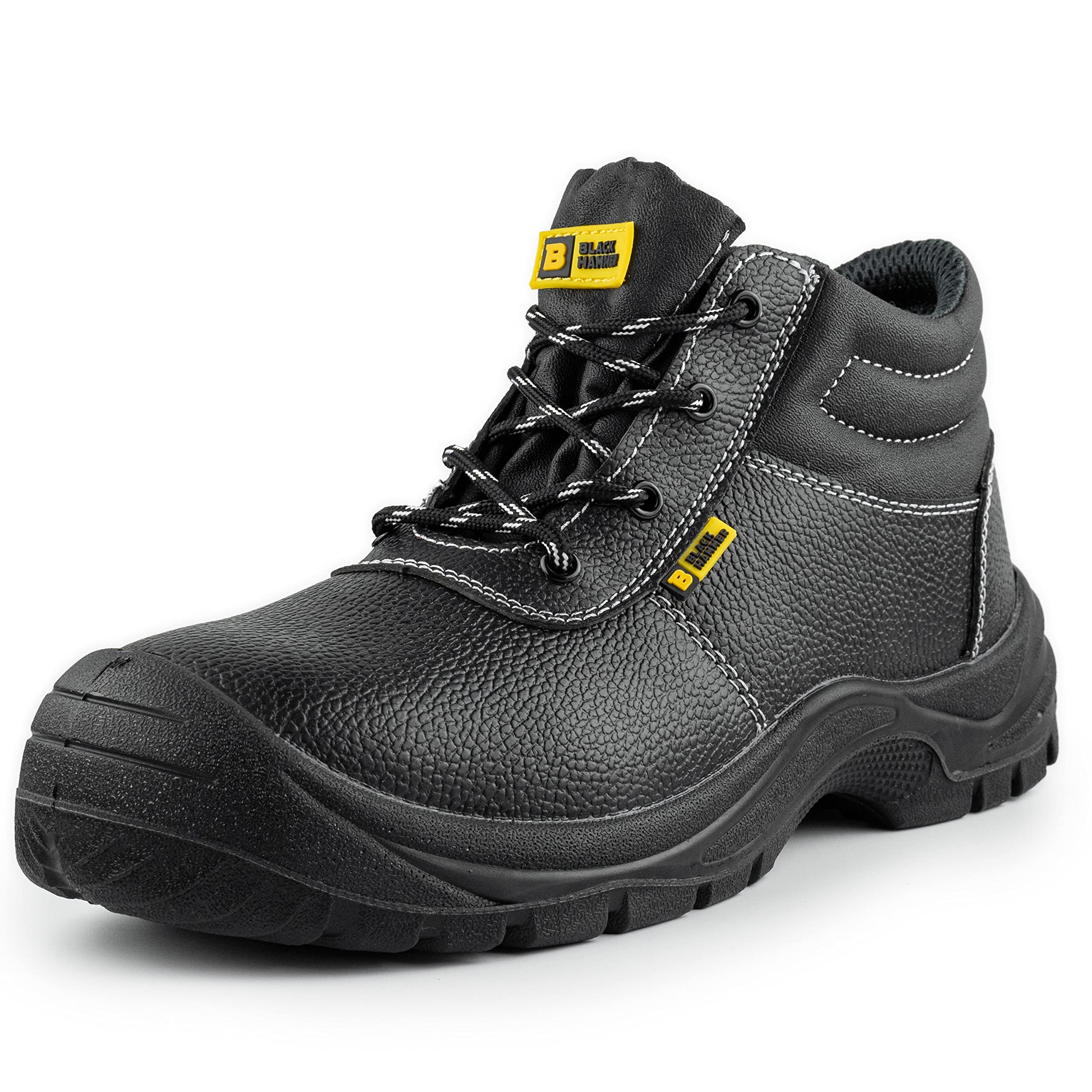 BLACK HAMMER Sicherheitsstiefel Herren Arbeitsschuhe Leder Stahlkappe Leichtes Schuhwerk S3 SRC 1400 Schwarz (42 EU)