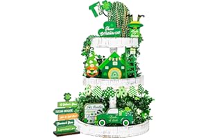 ZATAYE 15 PCS St Patricks Day Decorations, St Patrick's Day Tiered Tray Decor, Irish Lucky Table Tiered Tray Ornaments Set in Lucky Style, Thickened Wooden Sign for Home Kitchen Office Bar Party Decor