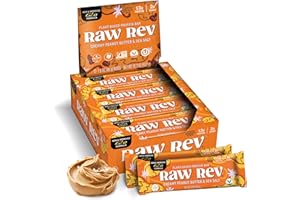 RAW REV GLO Raw Rev Vegan Protein Bars- Creamy Peanut Butter & Sea Salt, 12 bars, Non-GMO, Plastic-Neutral, Nothing Artificial, Glo Formula, Gluten-Free, Keto-Friendly, Paleo, Kosher, Soy-Free, No Sugar Alcohols, No Stevia.
