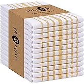 Native Fab Kitchen Dish Towels 16x26 inches Set of 12 Herringbone Weave - Scandia Striped 100% Cotton Dish Cloths for Washing Dishes, Absorbent Hand Towels with Hanger - Yellow White
