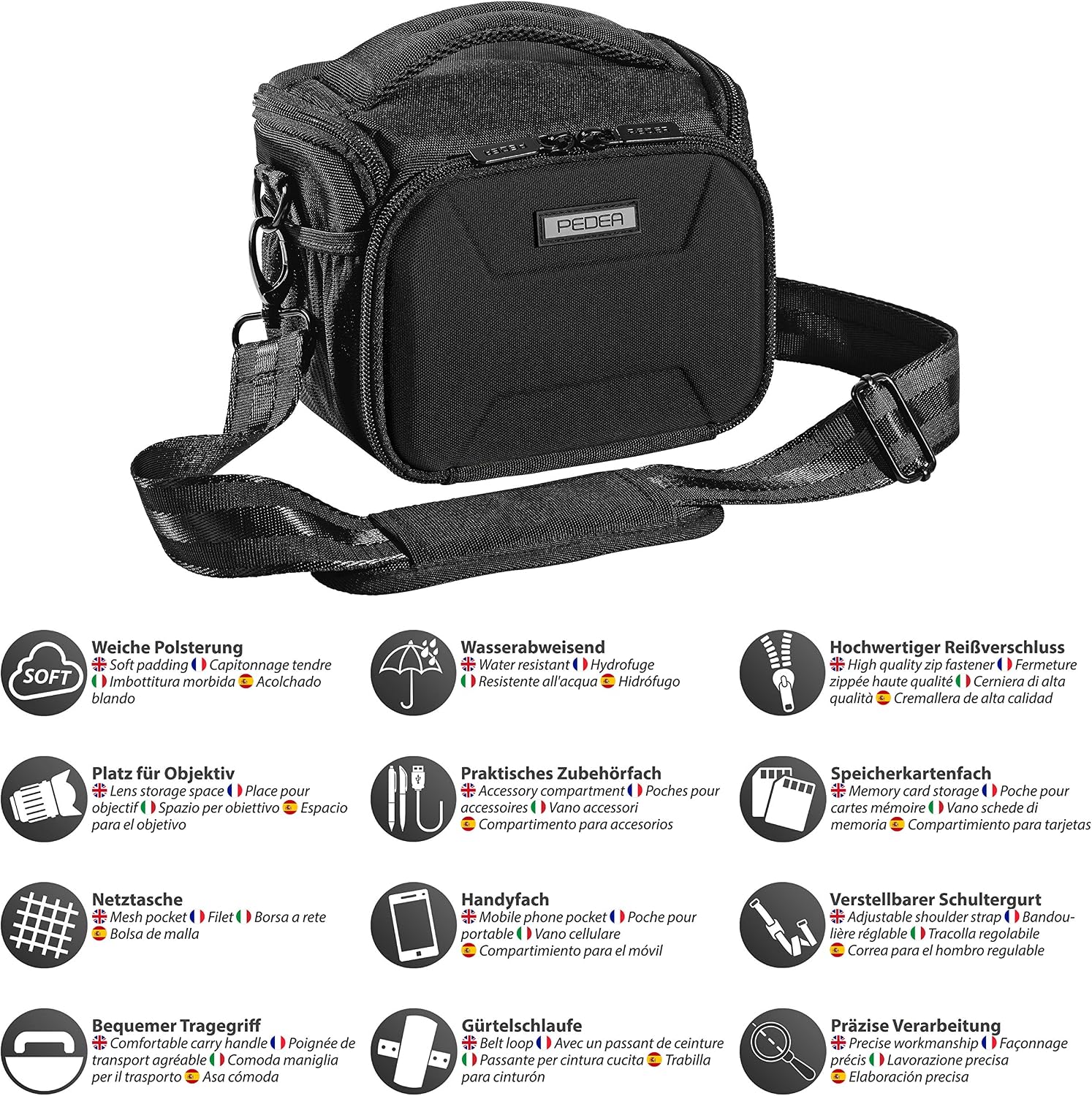 PEDEA DSLR camera bag "Guard" Camera bag for SLR cameras with waterproof rain cover carrying strap and accessory compartments - Image 4