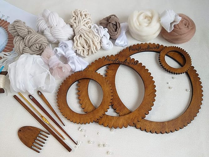 Round Weaving Loom with Tools and Yarn Circular Looms Set of 4 Handmade