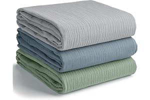 Comfy Cubs Muslin Swaddle Blankets Pack of 3, 107 x 107 cm, Soft 100% Cotton Baby Blanket Set, Large Swaddling Wraps for Newb
