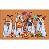 Drydiet Halloween Ghost Dog Door Mat 18 x 30 Inch for Front Door | Golden Retriever Outdoor Entrance Decor with Pumpkin Bat Design, Farmhouse Coir Rug for Porch Indoor Floor, Durable Non-slip