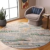 SAFAVIEH Madison Collection Area Rug - 6'7" Round, Green & Blue, Geometric Design, Slip Resistant, Ideal for High Traffic Are