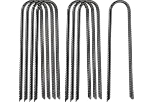 VASGOR 12” x 2” Trampolines Wind Stakes Black Powder Coated Rebar Steel - Heavy Duty U Shape Ground Anchors for Camping Tent - Garden Staples – Trampoline Pins - Sharp End (8)