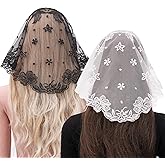 Bozidol 2 Pack Floral Chapel Veils for Church Catholic, Small Flower Lace Mantilla Prayer Mass Head Coverings for Women Girls