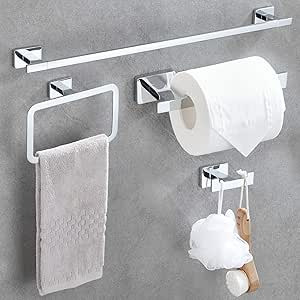 DUFU 4 Piezas Toalleros de Baño Juegos de Accesorios de Baño, 60CM Toallero Baño Anillo de Baño Montaje en Pared, Inoxidable Soporte para Papel ...