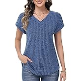 Iysogha Womens Tops Summer Sweaters Short Sleeve V Neck Tunic Tops Dressy Casual Business Blouse
