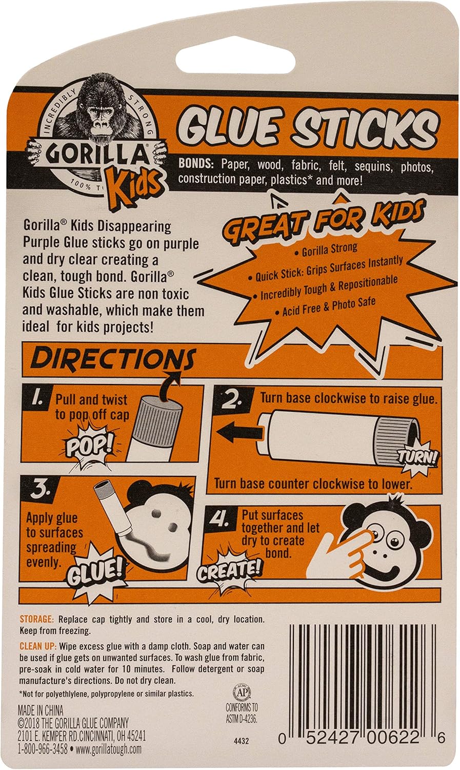 Gorilla Kids Disappearing Purple Glue Sticks, Six 6 gram Sticks, (Pack of 1): Home Improvement