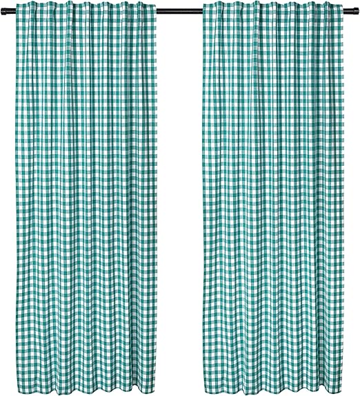 Amazon Com Gingham Check Window Curtain Panel 100 Cotton Teal