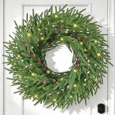 2 Pack 26'' Christmas Wreath with Lights for Front Door Norfolk Pine Wreath | Large Faux Green Wreaths, Real Touch Faux Winter Greenery Wreath for Outdoor Indoor Home Mantel Wall Window Porch Xmas Decor