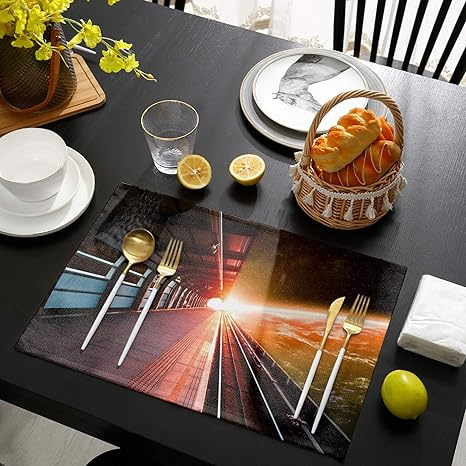 Amazon Com Placemats For Dining Table Set Of 4 Cool Train Station Pattern Linen Table Mats For Kitchen Table Mat No Skid Insulation Placemat Washable Placemats Home Kitchen
