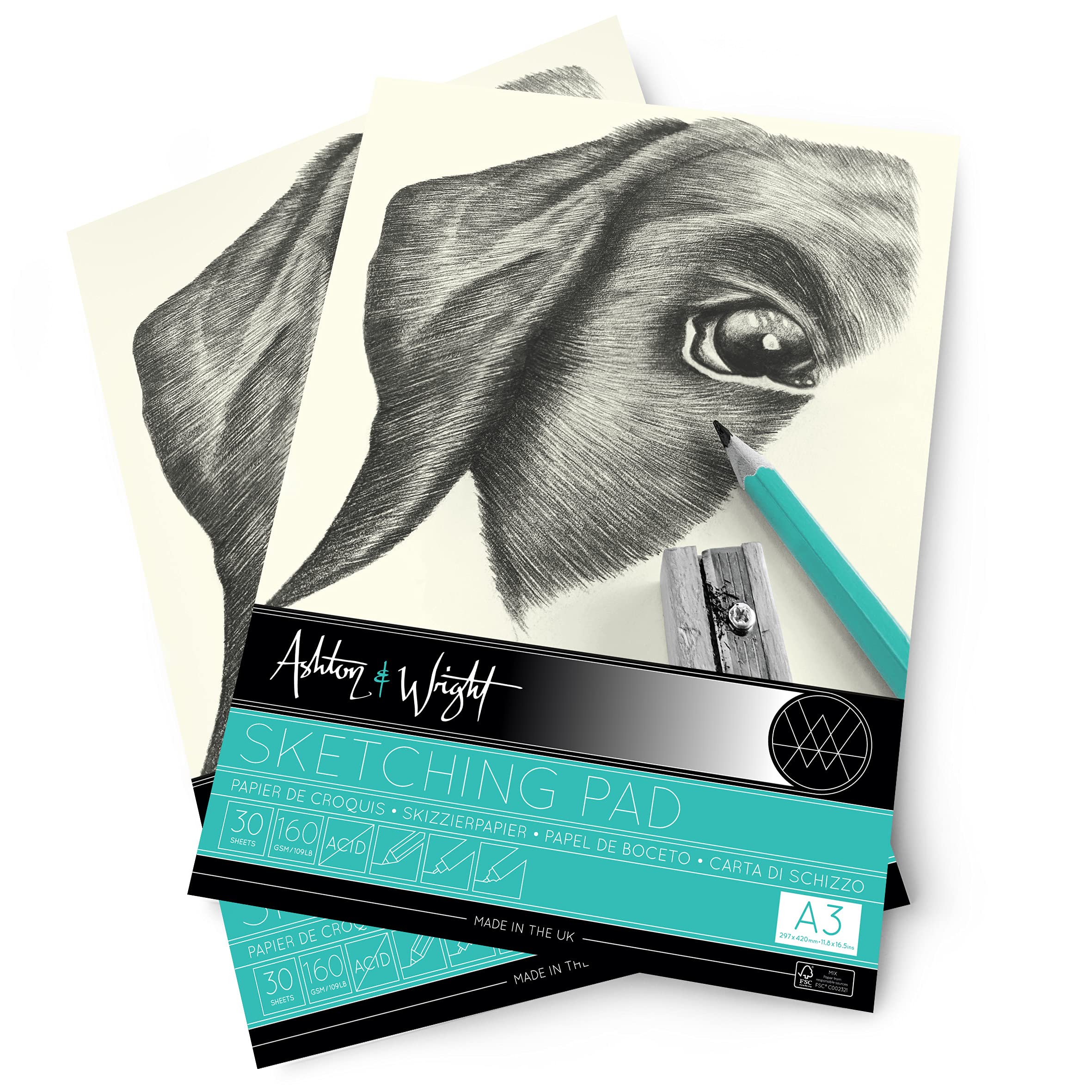 Ashton and Wright - A3 Classic Ivory Sketching Pad - 160gsm Paper - 30 Sheets - Pack of 2