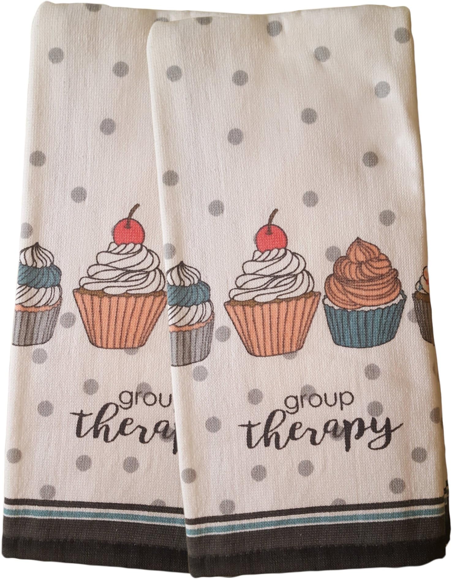 Set of 2 Ultra Absorbent 100% Cotton Kitchen Towels/Dish Cloths (Cupcake Group Therapy)