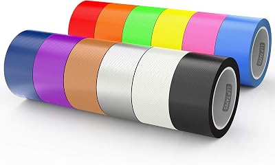 LLPT Duct Tape 12 Packs 50MM x 9M Assorted Colors Dark Blue Pink Yellow Green