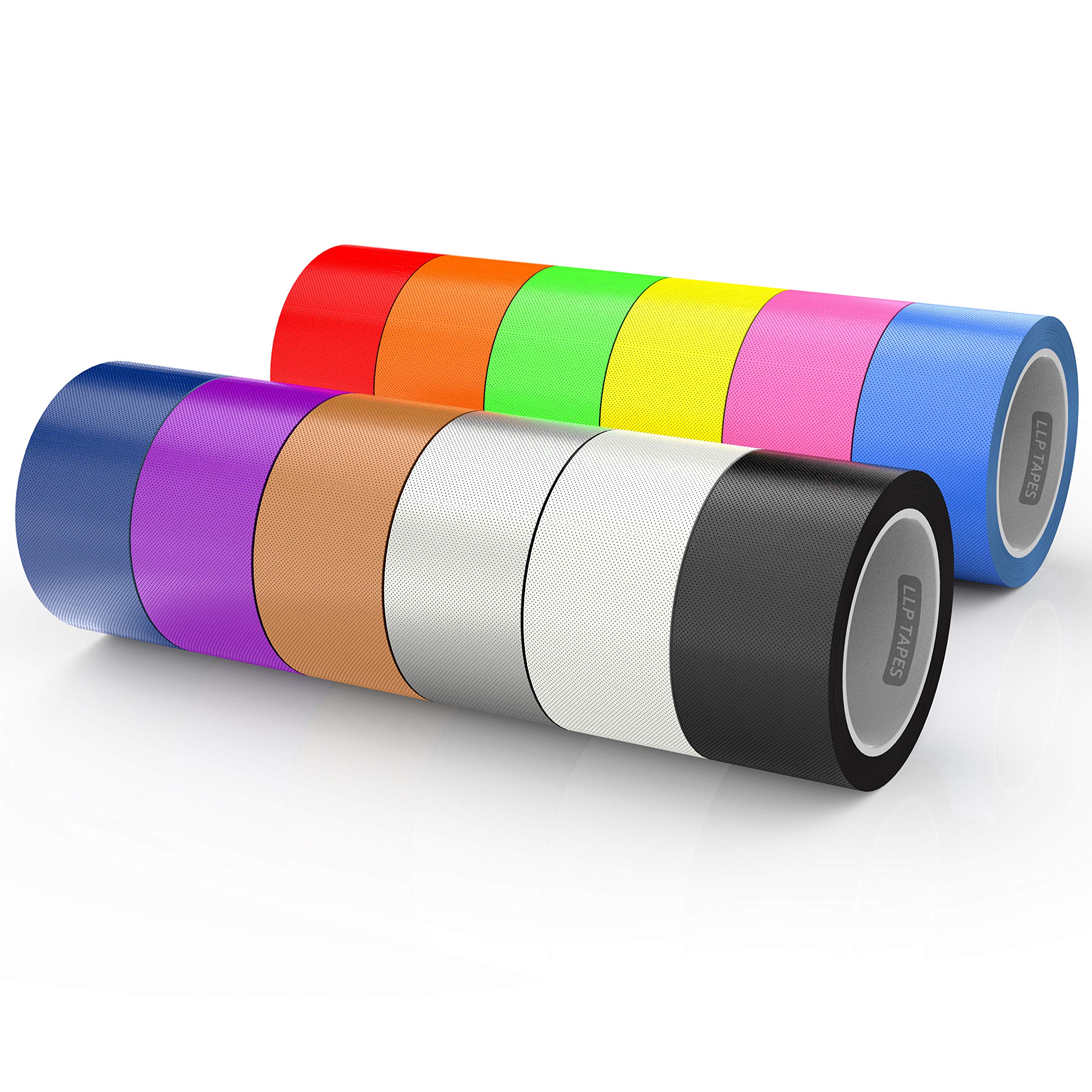 LLPT Duct Tape | 12 Packs | 50MM x 9M | Assorted Colors - Dark Blue Pink Yellow Green Orange Red Black White Brown Silver Purple Blue | Heavy Duty Waterproof Cloth for DIY Indoor Outdoor Use(DT612)