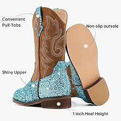 Motasha Girls Cowgirl Boots Glitter Toddler Girls
