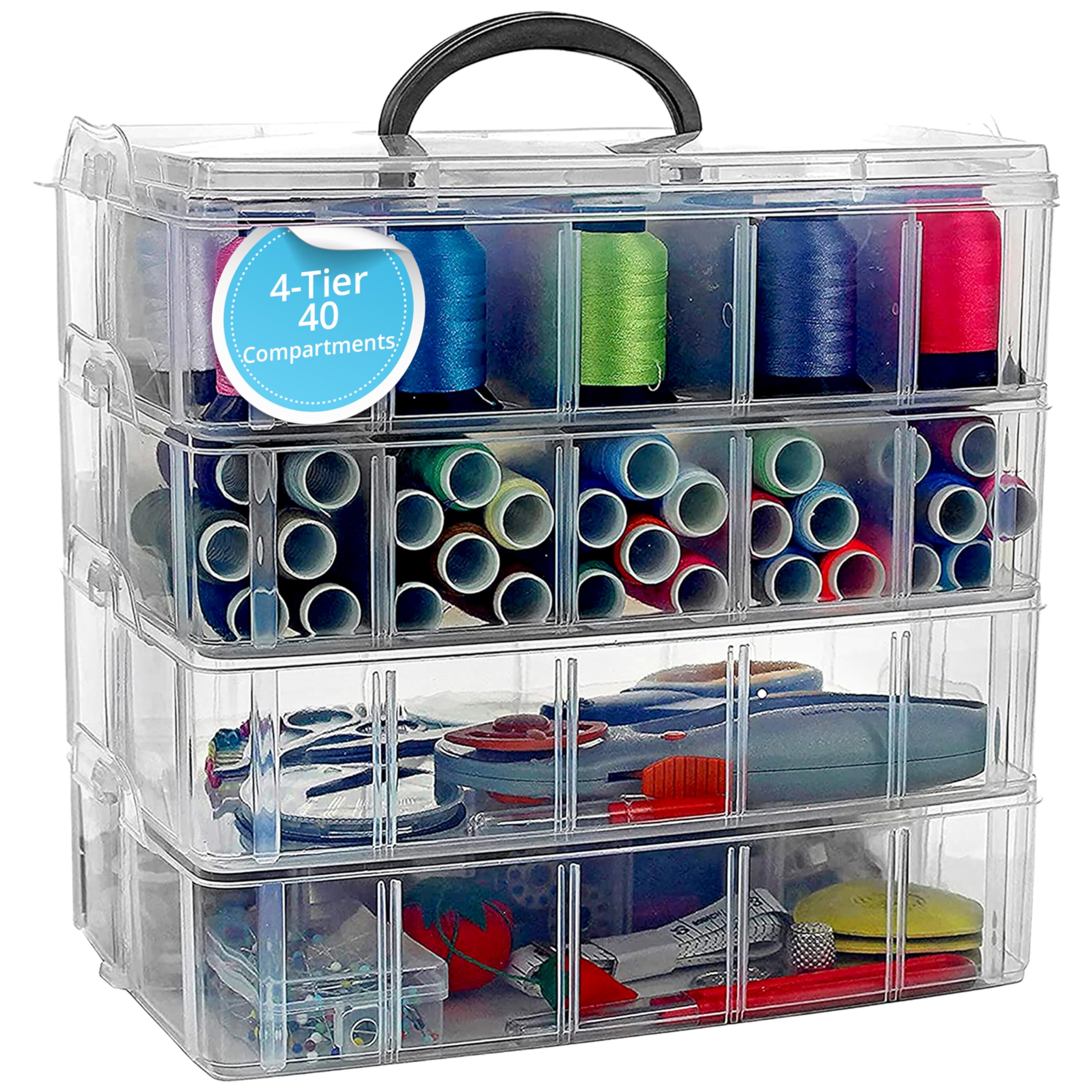 Photo 1 of Bins & Things Clear 4-Tier Stackable Storage Containers with lids - 40 Adjustable Compartments for Craft Organizers - Storage box for Jewelry, beads, kids toys, makeup box and sewing supplies