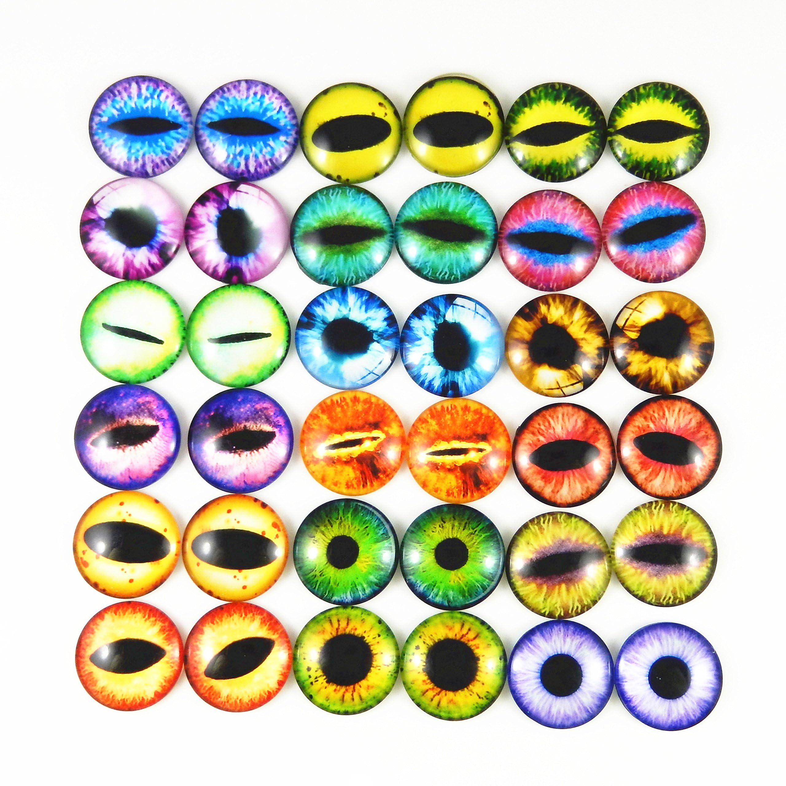 Julie Wang 20PCS Wholesale in Bulk Assorted Round Glass Dragon Eye Covered Cabochons For Craft Models Making Fantasy Jewelry DIY Supplies 30mm