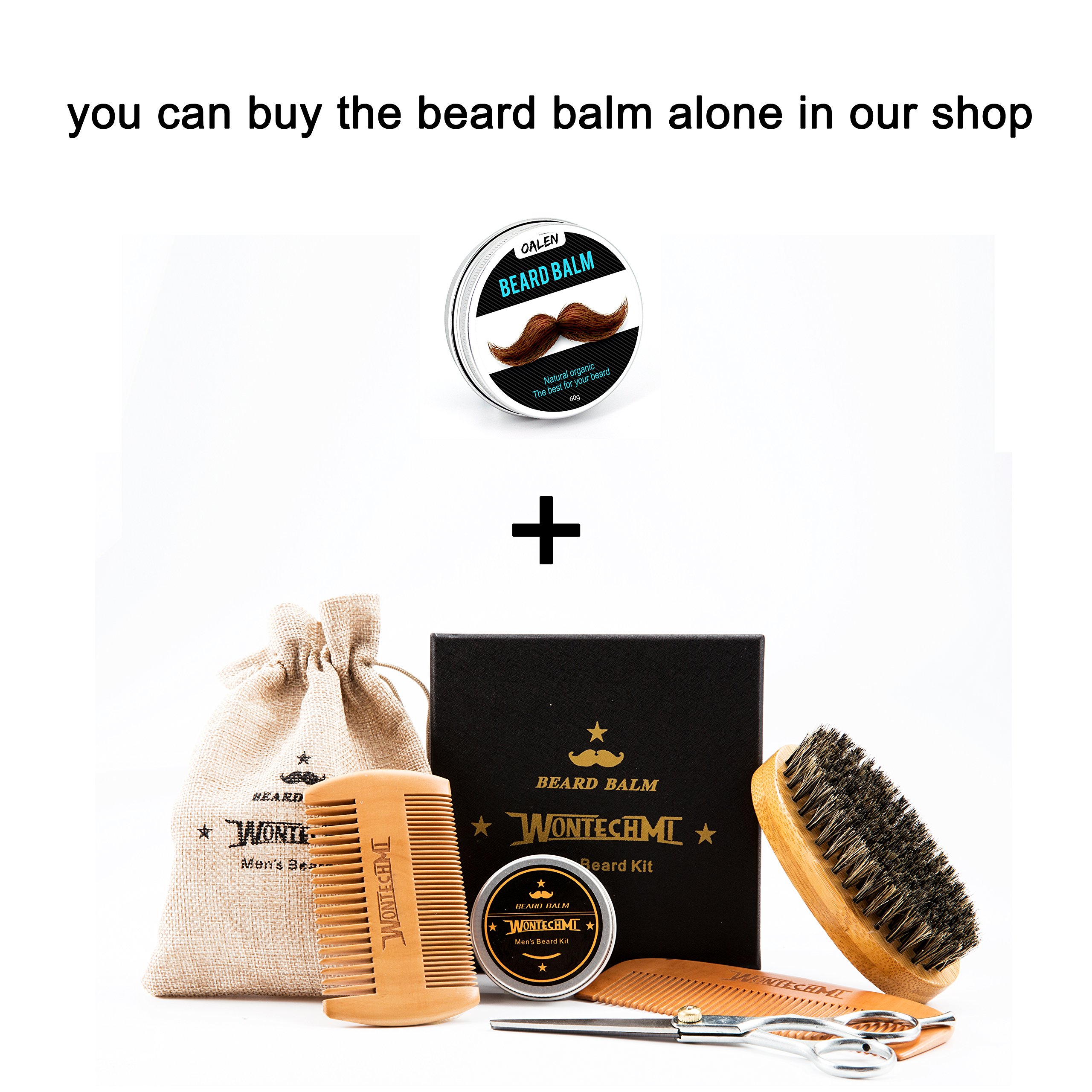 Beard Grooming Kit for Men Care, Beard Brush, WONTECHMI Beard Comb, Beard Boar Bristle Brush, Mustache and Beard Balm Butter Wax, Barber Scissors for Styling, Shaping and Growth Premium Gift Set