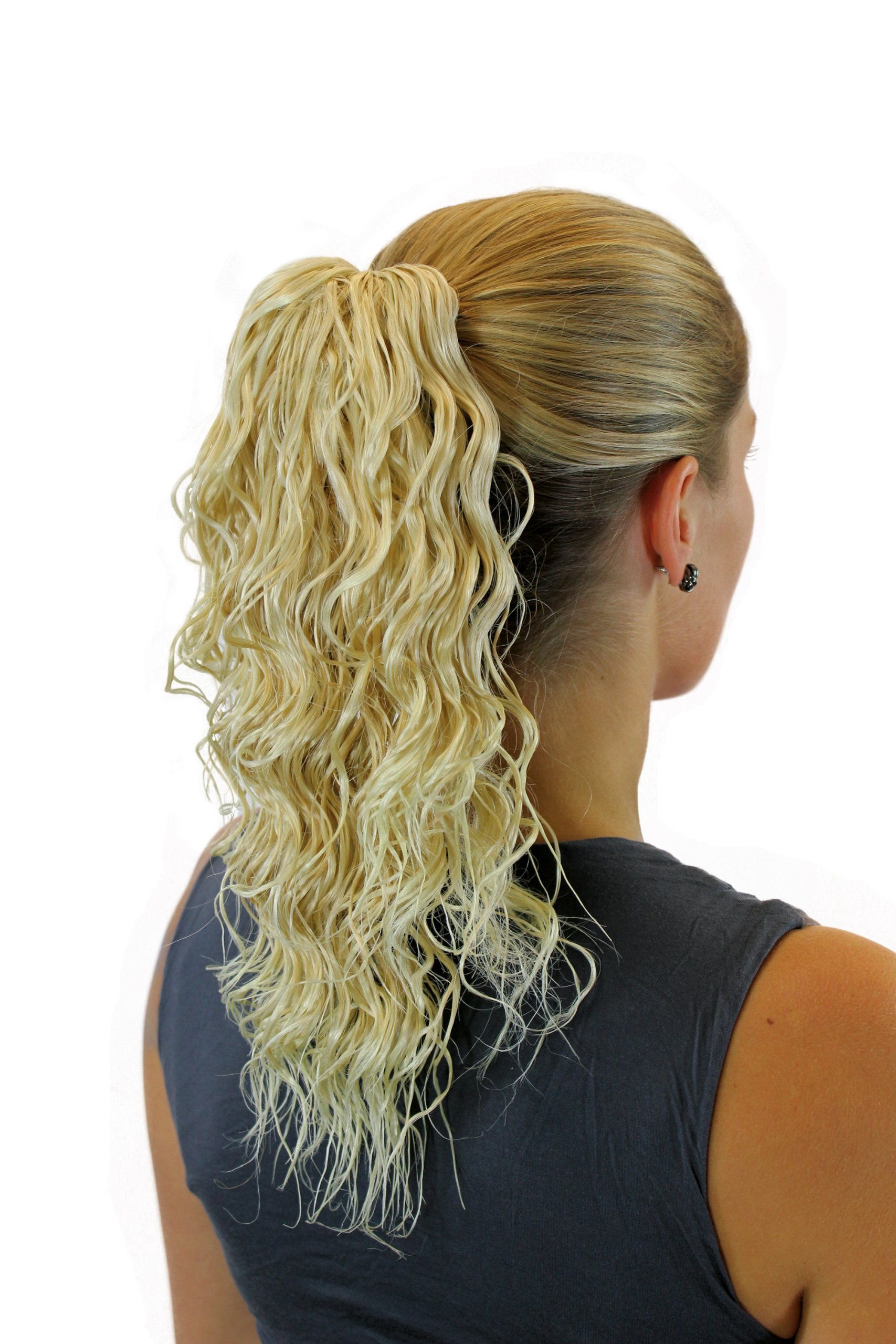 WIG ME UP - JL-4005-24BT613 Ponytail Hairpiece extension medium shoulder length waved wavy blond mix platinum highlights tips claw clamp 16inch
