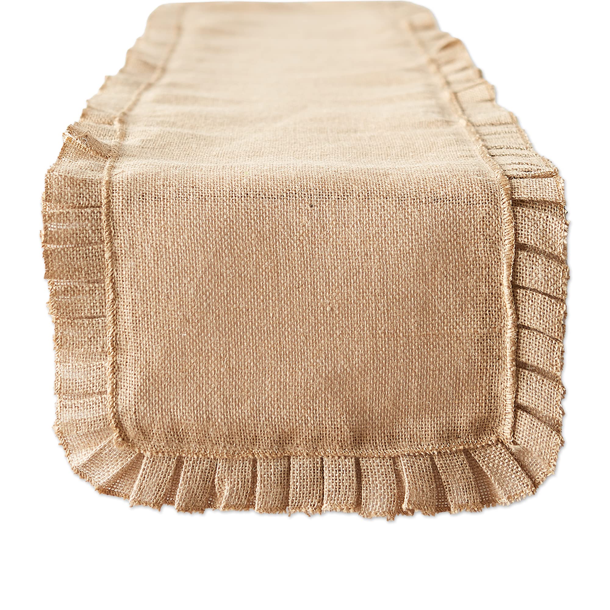 DII Jute Collection Kitchen Tabletop, Table Runner, 14x72, Natural Ruffle Trim