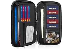 JUNDUN Family Passport Holder,Upgraded Material RFID Blocking Fireproof Travel Passport Wallet with 2 Pockets,Travel Document Organizer Case for Passport,Card and Money