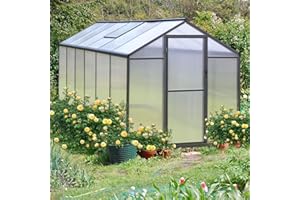 Yardenaler 6x12 FT Greenhouse Kit for Outdoor, Polycarbonate Aluminum Walk-in Green House with Lockable Door and Adjustable Roof Vent, Backyard Garden in Winter, Gray