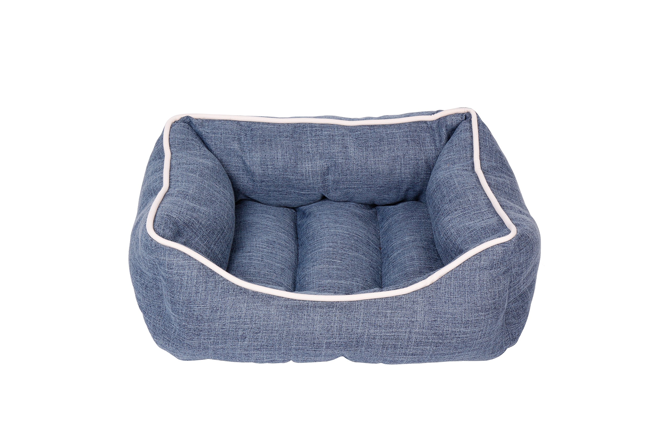 Dream Paws Luxury Complimentary Comfortable Pet/Dog/Animal Classic Design Cosy Plus Inner Cushion High Density Non-Slip Base Washable Box Bed, Small/Medium, Blue