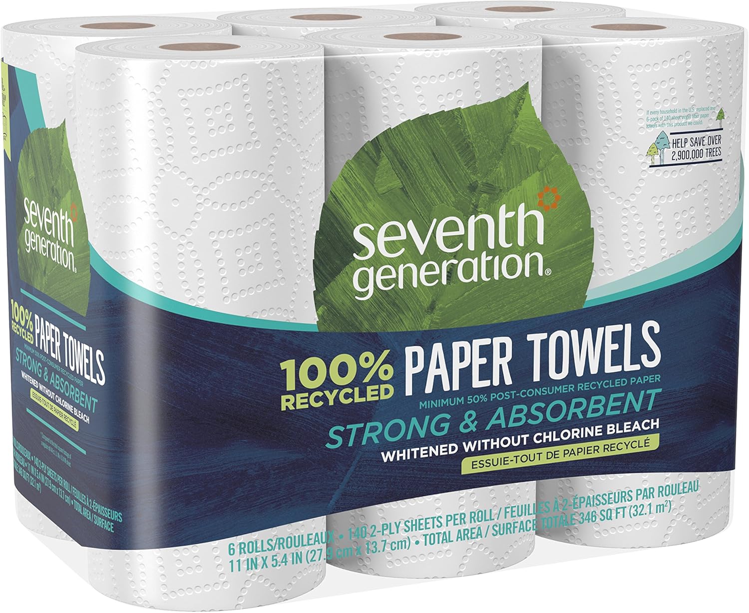 Seventh Generation Paper Towels, 100% Recycled Paper, 2-ply, 6 Roll, 2 Pack (12 Rolls): Health & Personal Care
