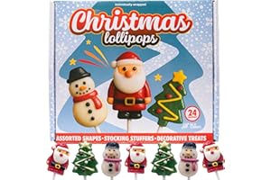 NLS CANDY CO. Christmas Lollipops Candy, 24 Pack, Santa, Snowmen, and Christmas Tree, Artificial Dye Free, Strawberry Suckers Individually Wrapped
