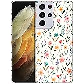 SuzaCase for Samsung Galaxy S21 Ultra 5G, Samsung S21 Ultra Case with Stylish Floral Stems Pattern Printed Cute Durable Hardshell Protective Designer Case/Cover for Samsung S21 Ultra White