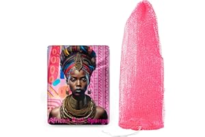 AFRIKI African Net Sponge, Authentic African Exfoliating Sponge, Black Owned, Back Scrubber, 45inch Long, for Normal to Sensitive Skin, for Daily use, Sky Collection (Pink)
