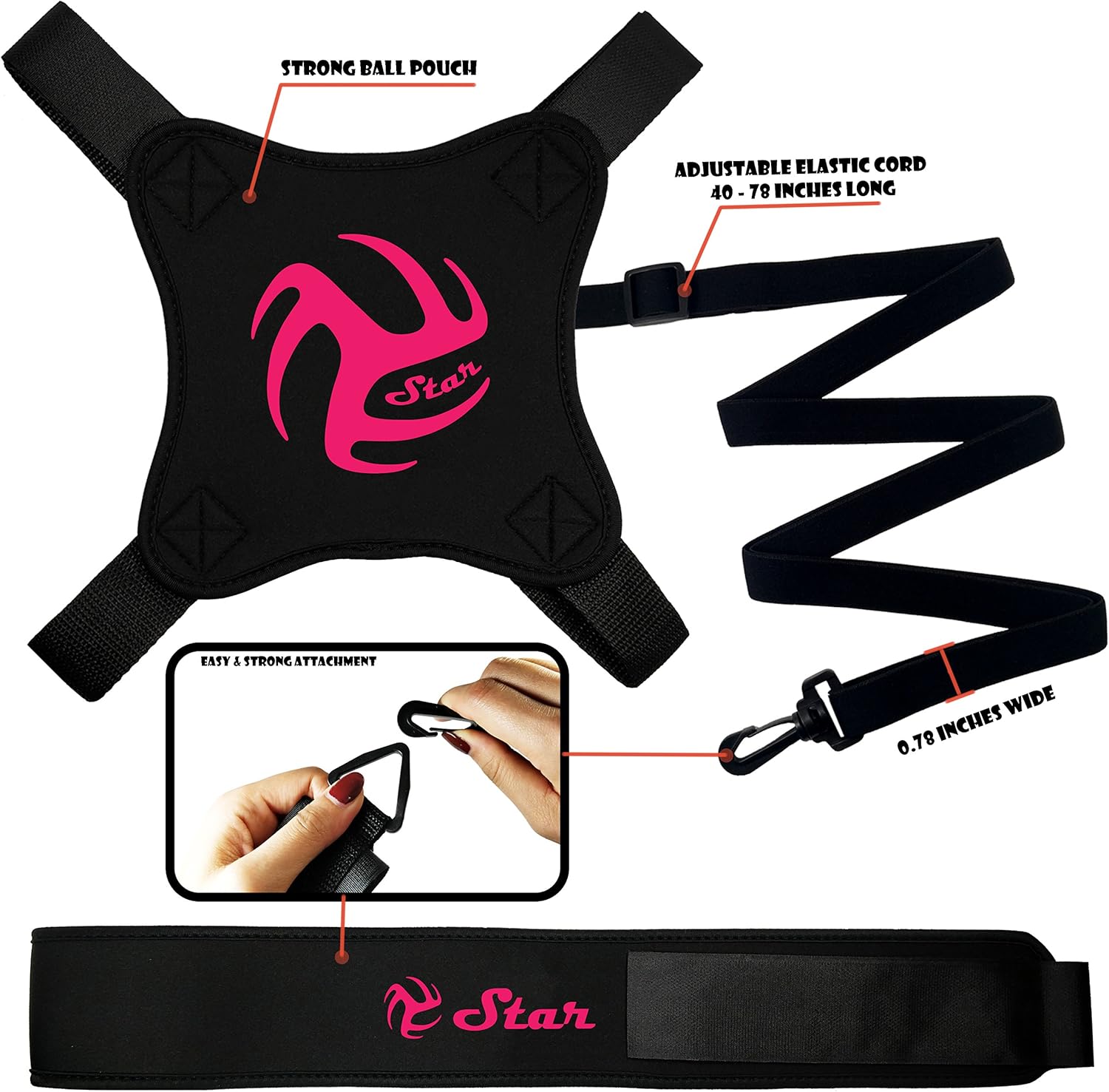 Volleyball Star Training Equipment - 1 Ball Rebounder for Solo Practice Your Serve And Spike +2 Setting Trainer Straps For a Proper Hand Placement +1 Drawstring Backpack +1 Handmade Bracelet : Sports & Outdoors