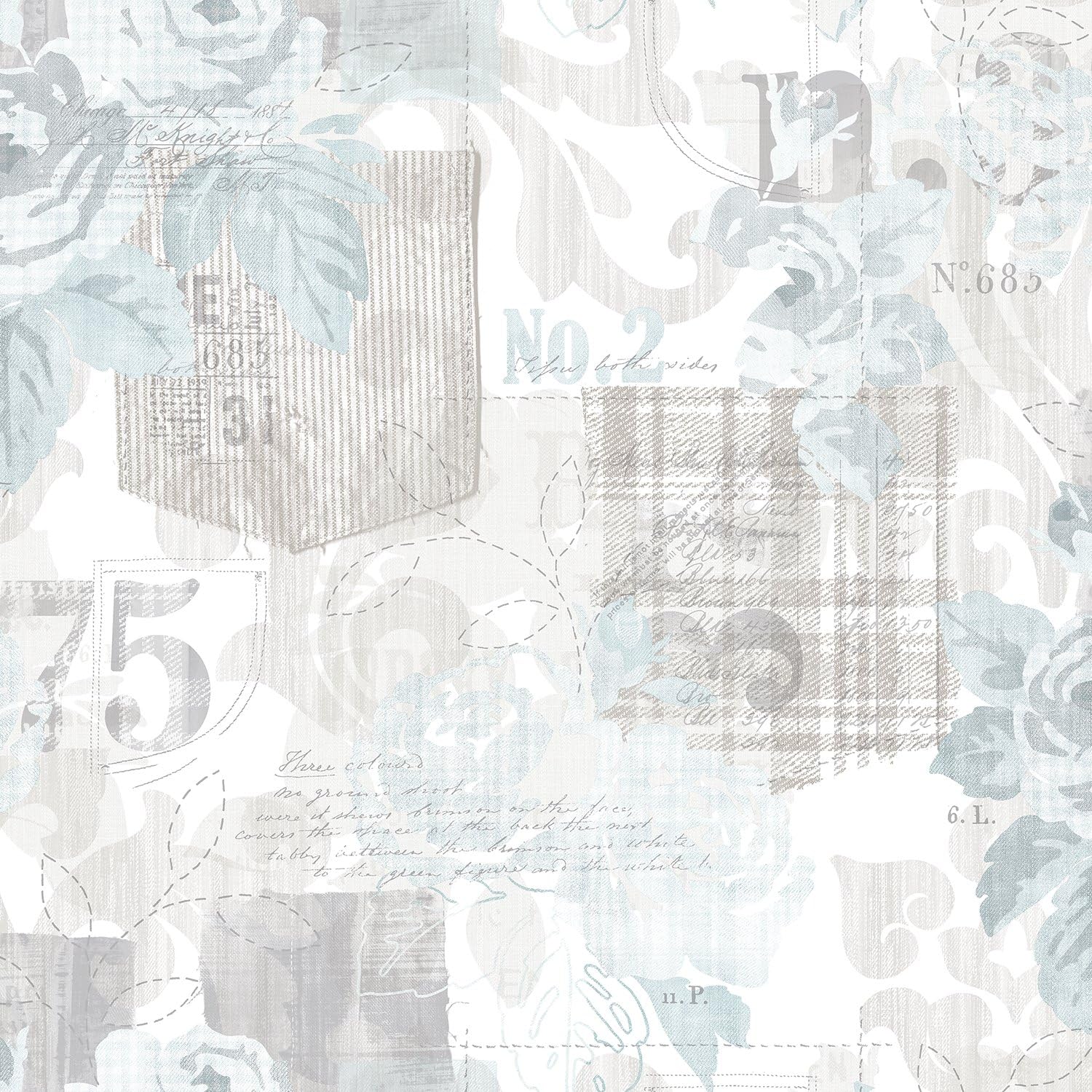 Galerie G56263 Nordic Elements Vintage Postcard Wallpaper, Light Blue, 10m x 53cm
