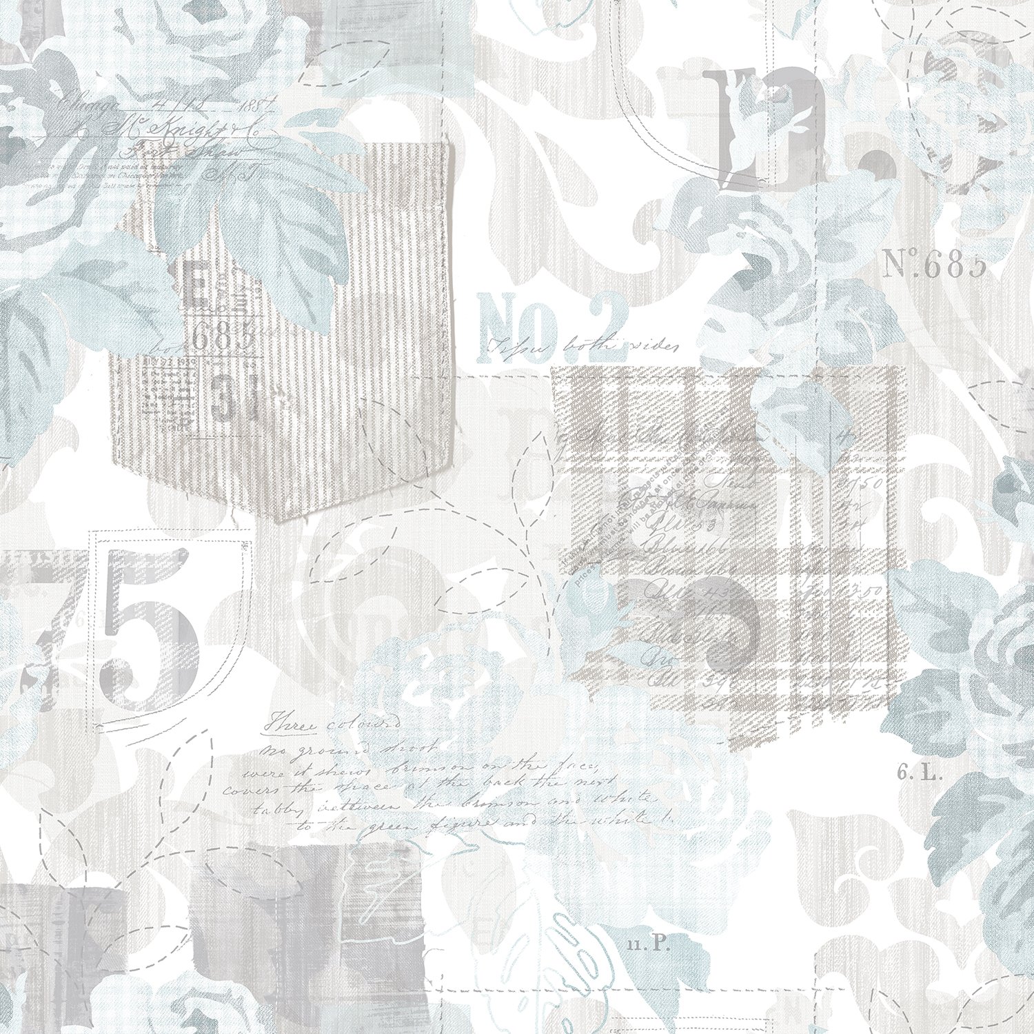 Galerie G56263 Nordic Elements Vintage Postcard Wallpaper, Light Blue, 10m x 53cm
